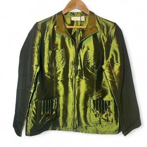 Chico's Shimmering Crinkle Cameron Full‎ Zip Lightweight Jacket 2 US12 Holidays